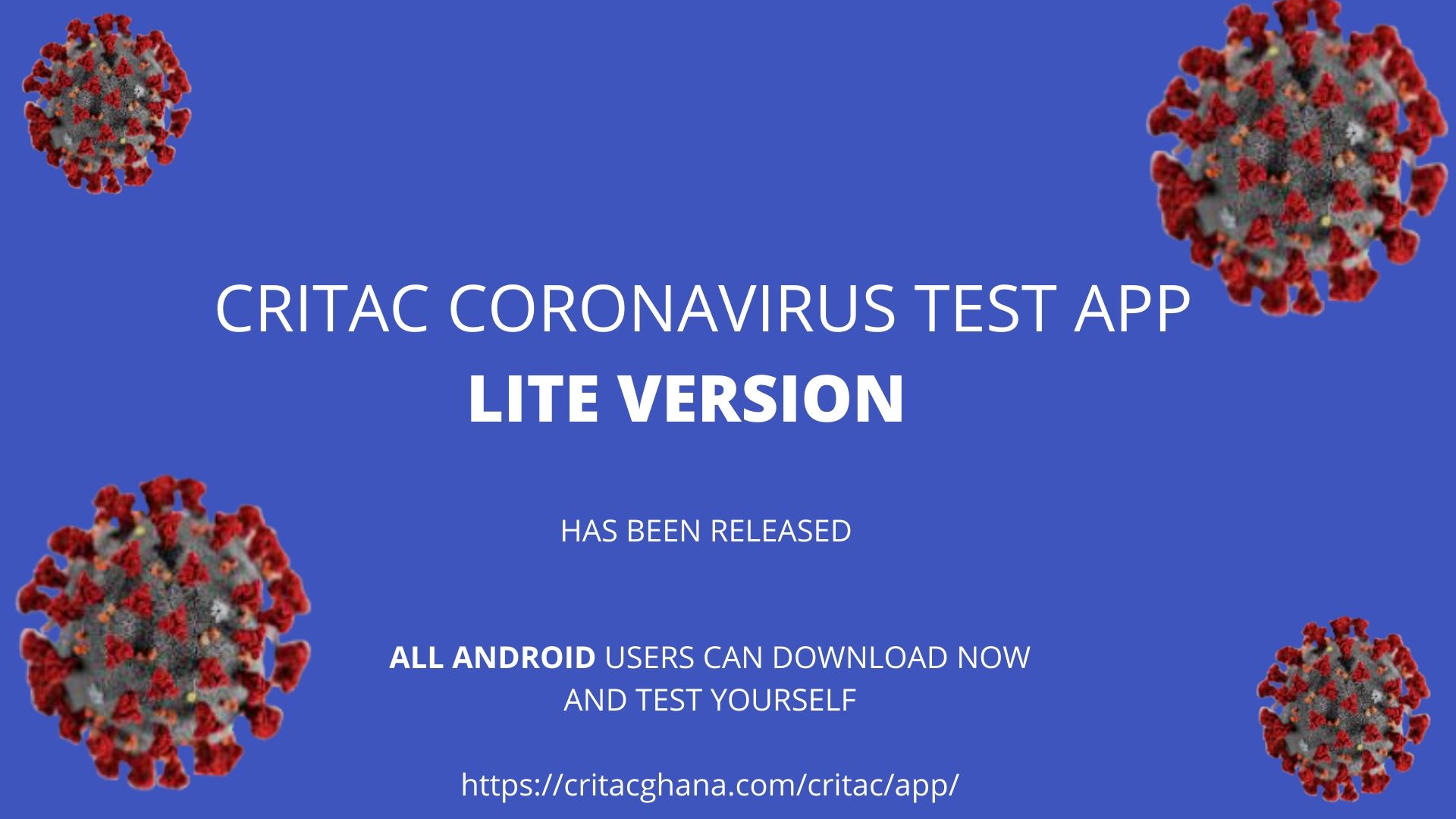 CRITAC CORONAVIRUS TEST APP (LITE VERSION RELEASED) FOR ALL ANDROID USERS