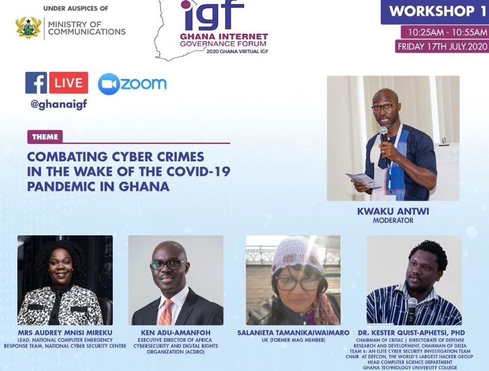 DR. KESTER QUIST-APHETSI TALKING ON COMBATING CYBER  CRIMES IN THE WAKE OF THE COVID-19 PANDEMIC AT THE GHANA INTERNET GOVERNANCE FORUM 2020 